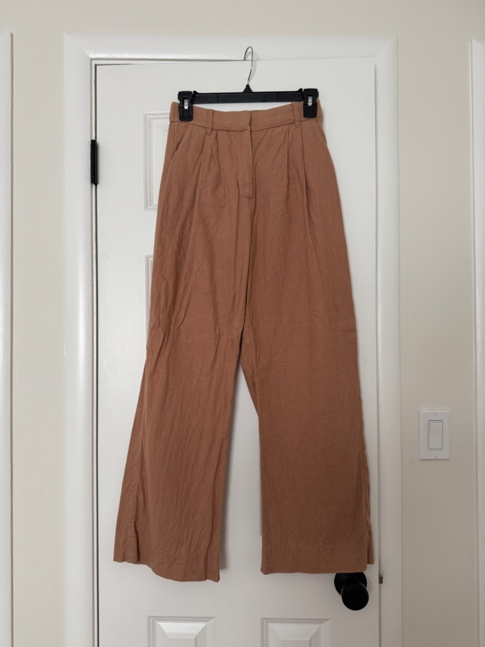 abercrombie & fitch sloane linen-blend tailored wide leg pant brown XS short